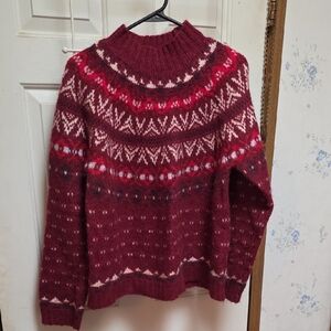 American Eagle Outfitters Burgundy Patterned Turtleneck Sweater